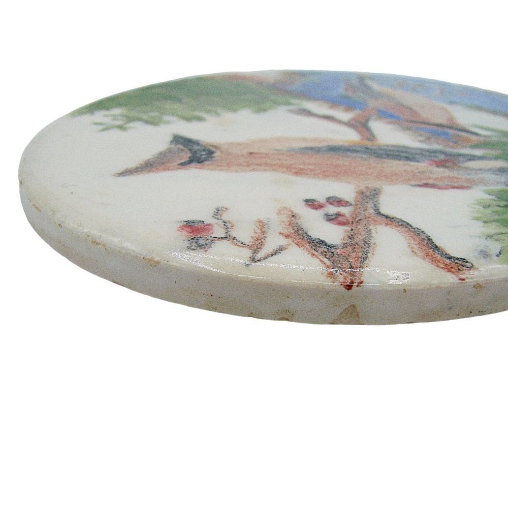 Vintage Wheeling Multicolor Cardinal Birds Outdoor Wildlife Scenery Tile Pottery - Picture 8 of 10